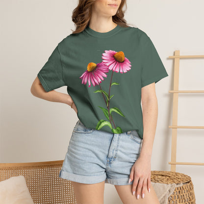 Floral Coneflower T-Shirt — Pink Echinacea Botanical Tee