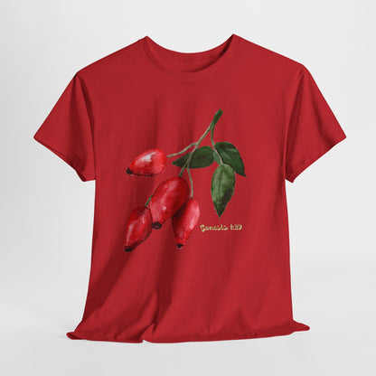 Rosehip Botanical Tee — Illustrated Rose Hips with Jeremiah 1:9 Scripture Accent