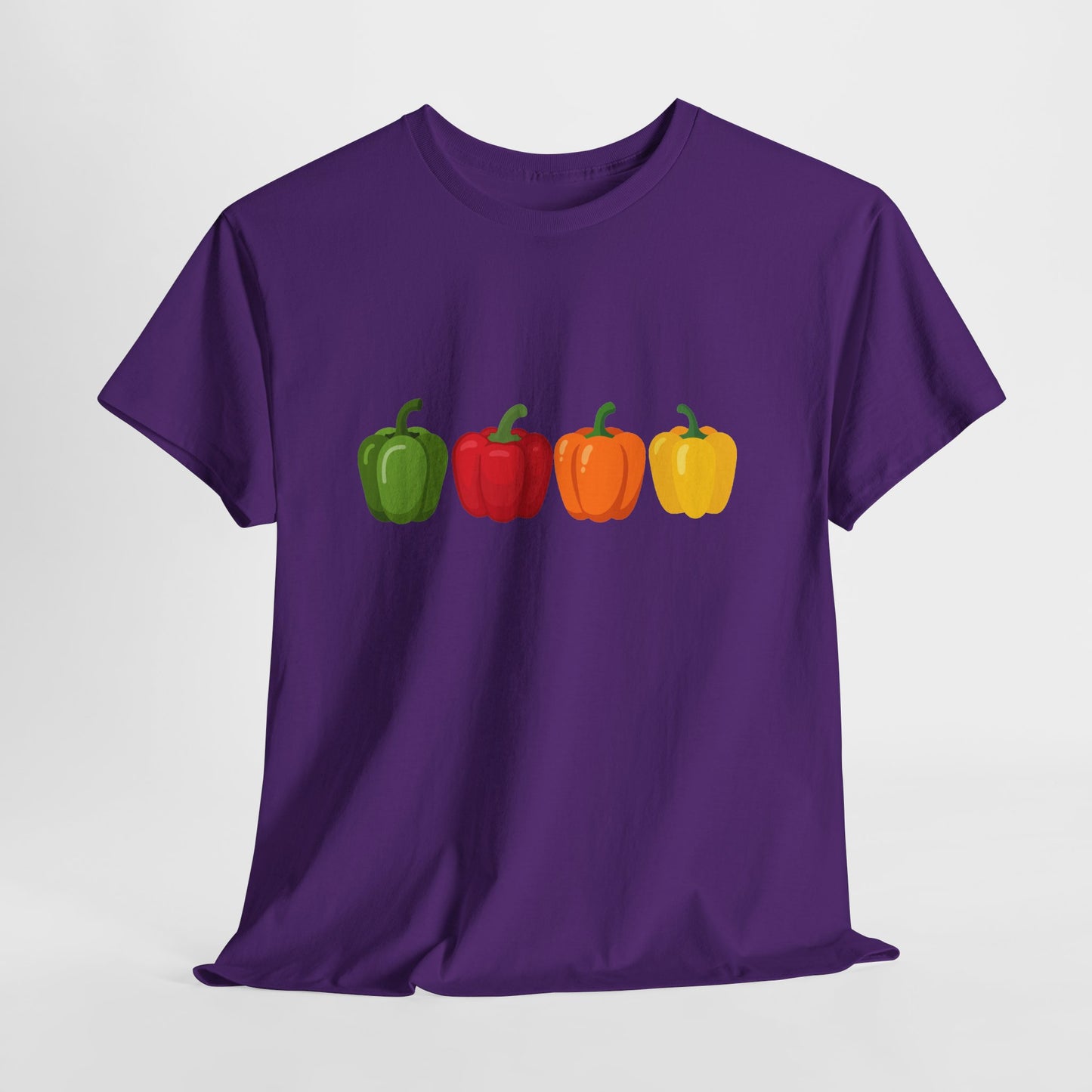 Bell Pepper Graphic Tee — Colorful Green Red Orange Yellow Peppers Shirt