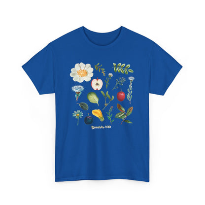 Botanical Fruit & Flower Tee — Watercolor Garden Illustration T-Shirt Genesis 1:29