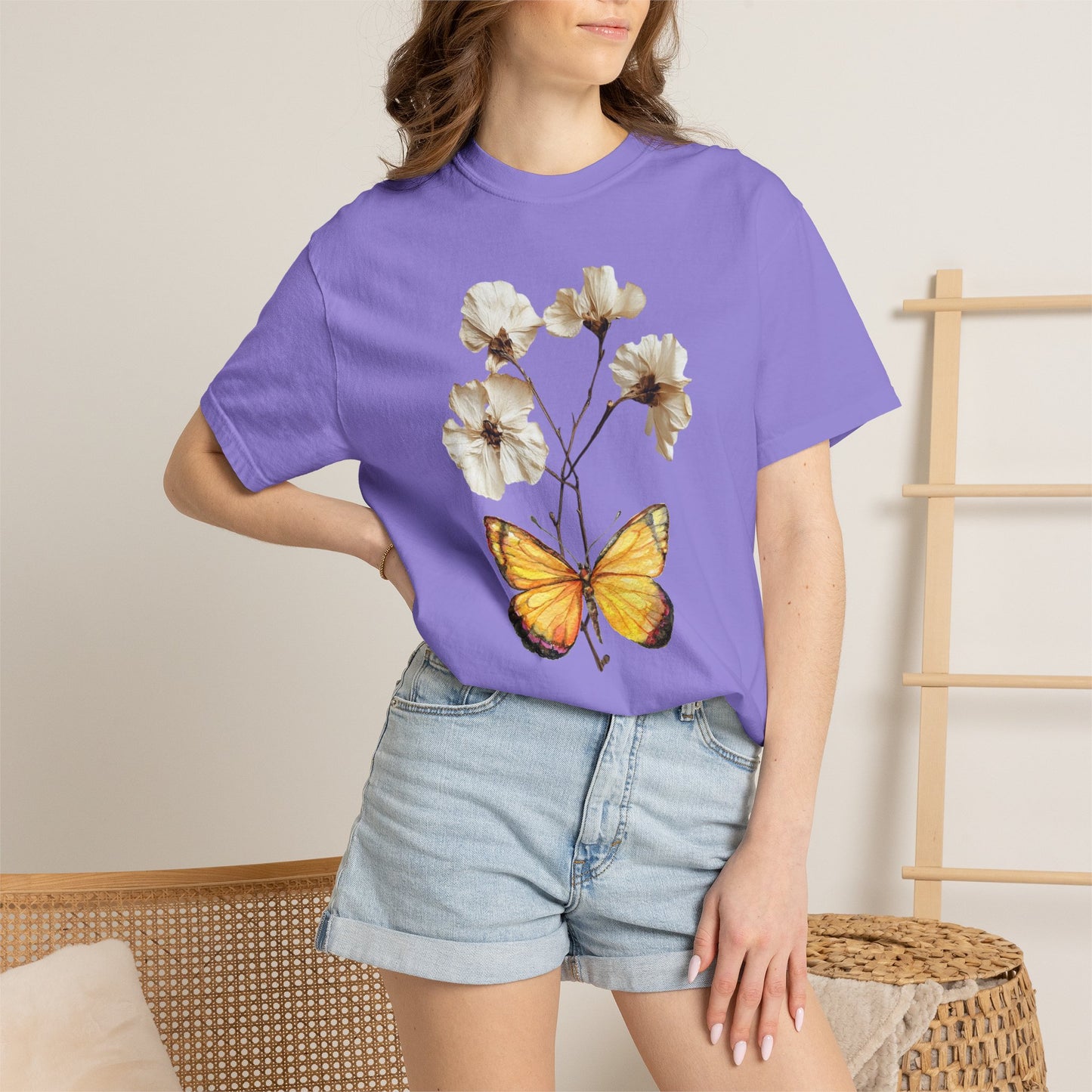 Butterfly & Dried Flowers Graphic T-Shirt — Vintage Botanical Tee