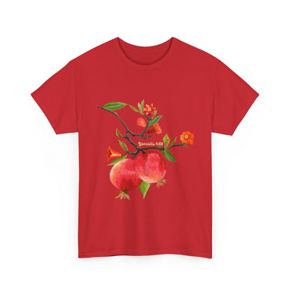 Pomegranate Bloom T-Shirt — Botanical Fruit Watercolor Tee