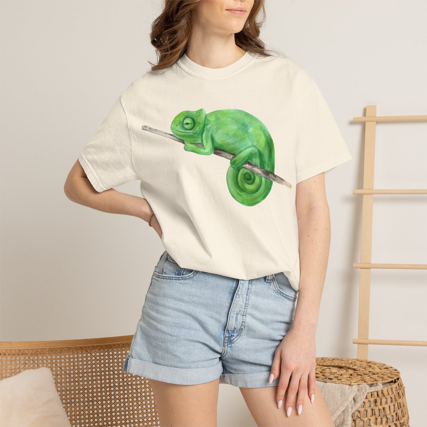 Chameleon Branch T-Shirt — Cute Green Chameleon Graphic Tee