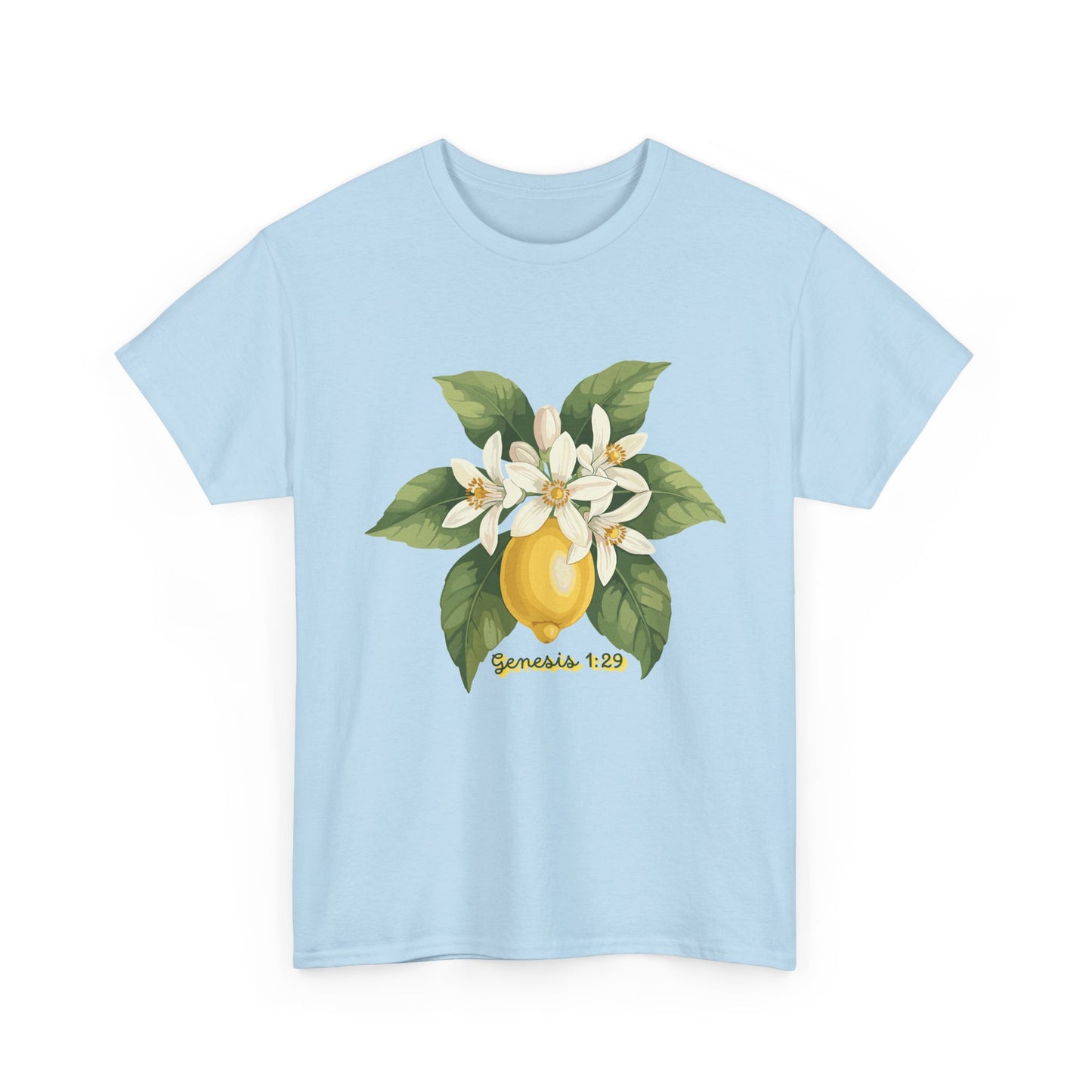 T-Shirt — Lemon Blossom Graphic Tee with 'Genesis 1:29' Scripture