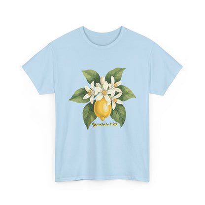 T-Shirt — Lemon Blossom Graphic Tee with 'Genesis 1:29' Scripture