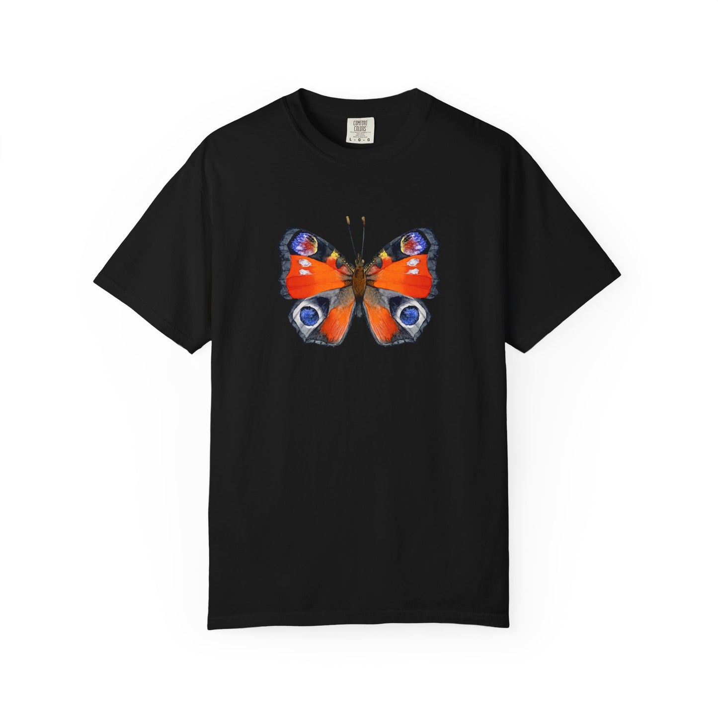 Butterfly Graphic T-Shirt — Vibrant Peacock Butterfly Print on Natural Tee