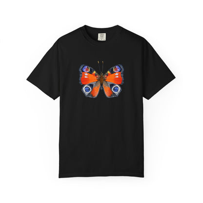 Butterfly Graphic T-Shirt — Vibrant Peacock Butterfly Print on Natural Tee