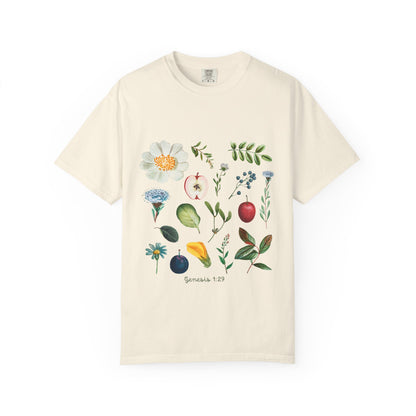 Floral Fruits Botanical Tee — Jeremiah 1:9 Scripture Garden T-Shirt