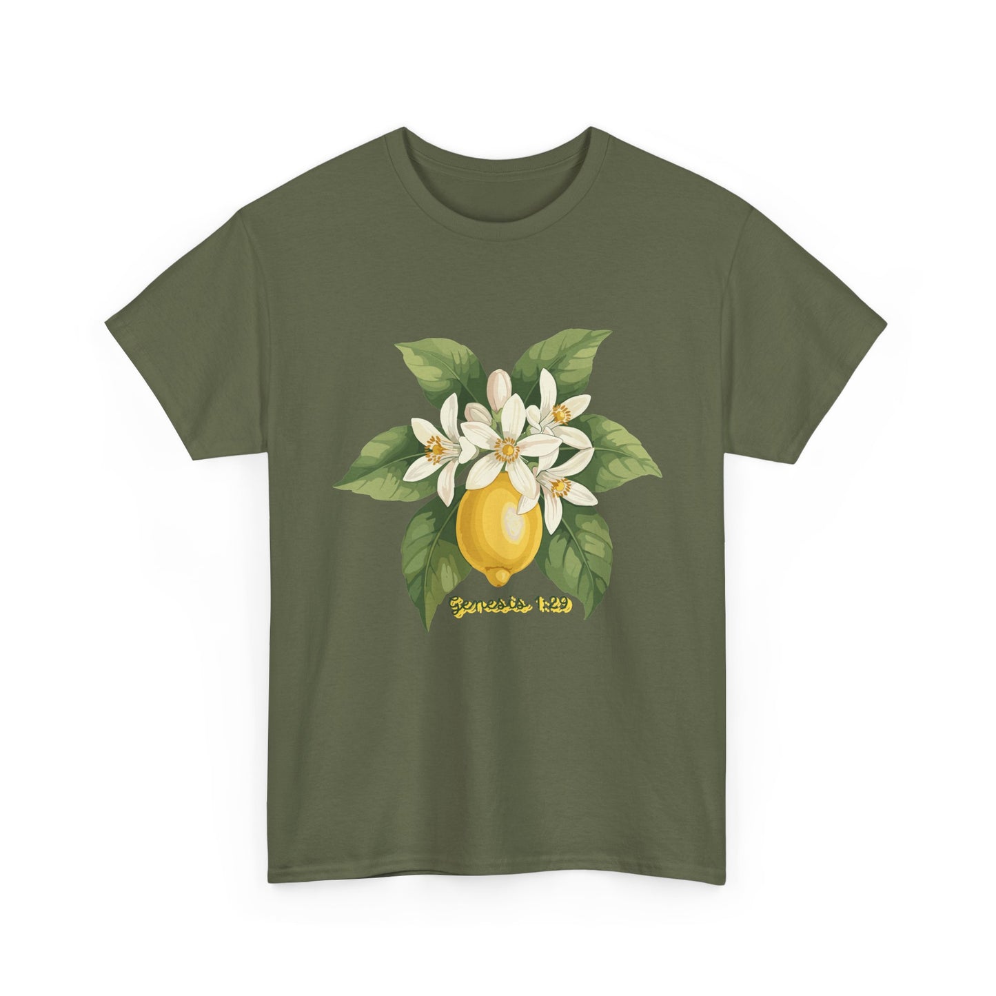 T-Shirt — Lemon Blossom Graphic Tee with 'Genesis 1:29' Scripture