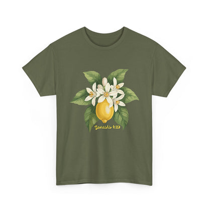 T-Shirt — Lemon Blossom Graphic Tee with 'Genesis 1:29' Scripture