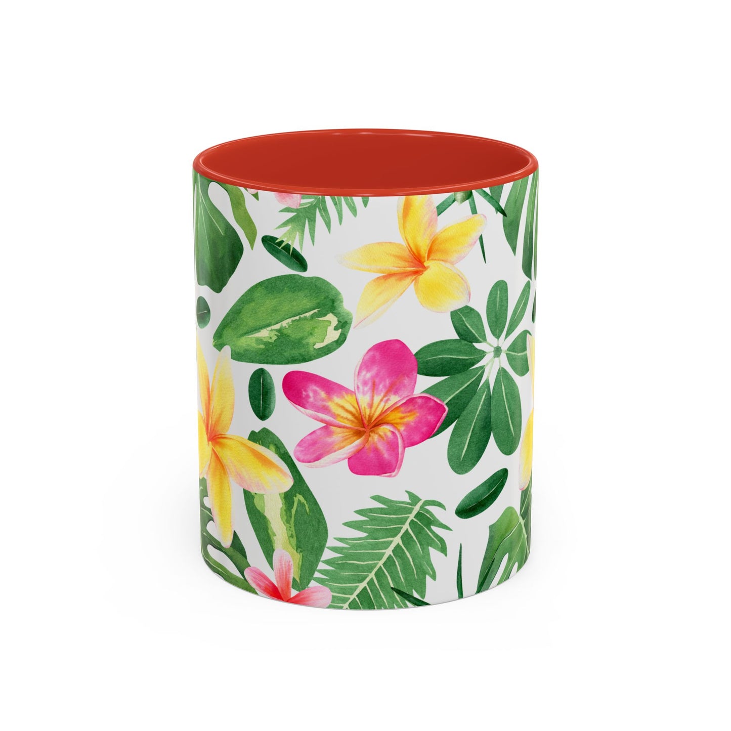 Tropical Floral Coffee Mug — Plumeria & Palm Accent Mug (11/15oz)