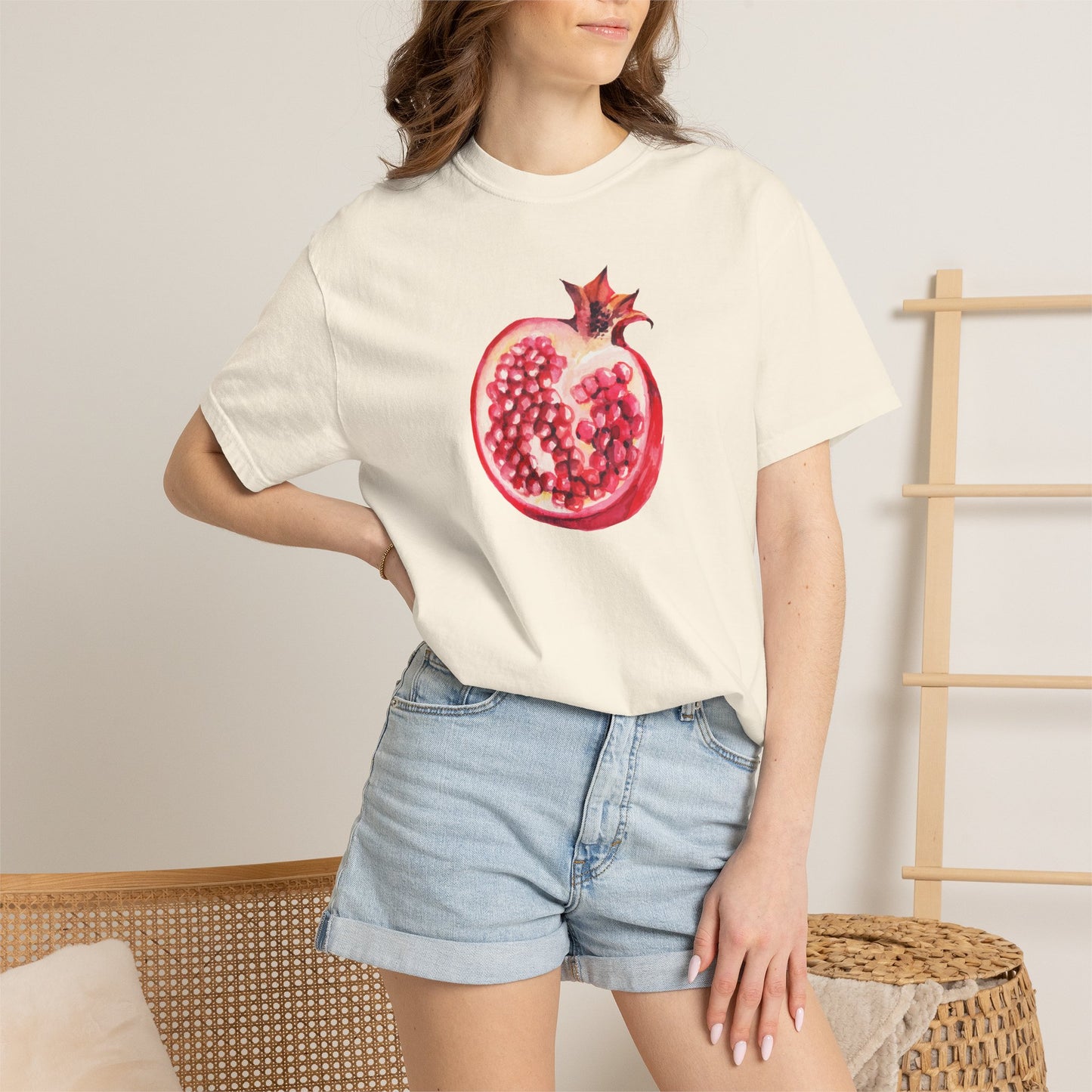 Pomegranate Watercolor T-Shirt — Fruit Illustration Tee for Foodies & Nature Lovers