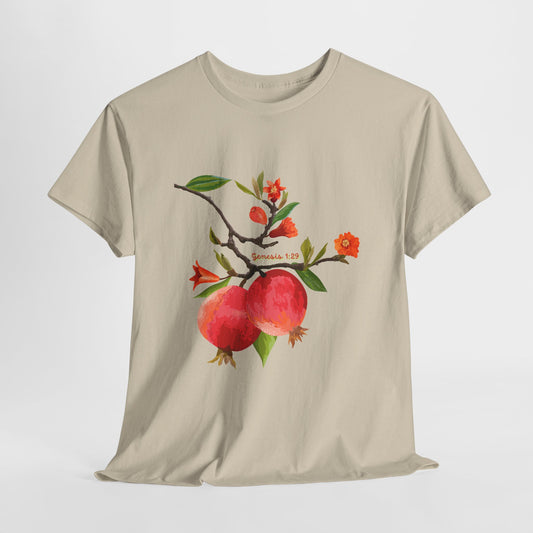 Pomegranate Bloom T-Shirt — Botanical Fruit Watercolor Tee