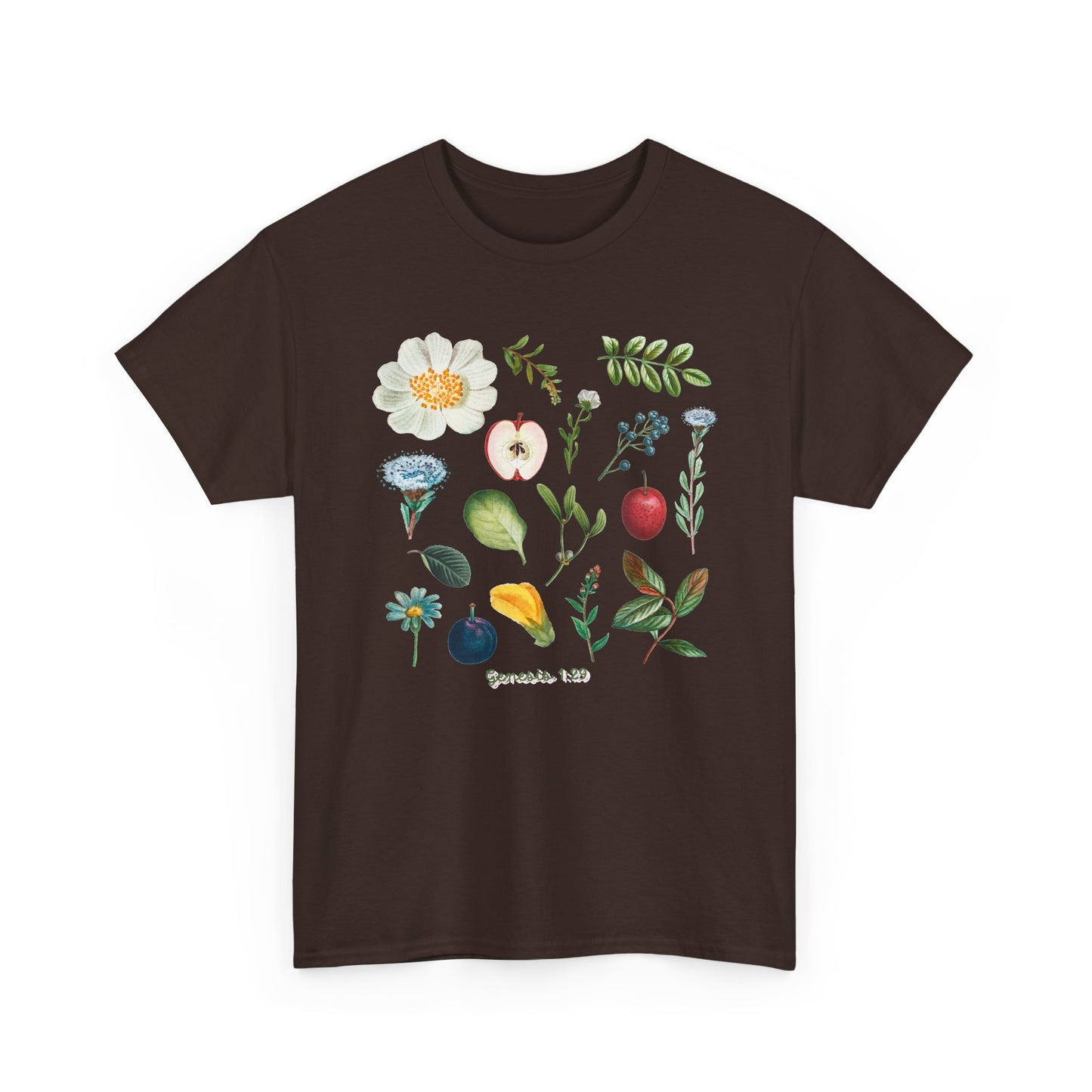 Botanical Fruit & Flower Tee — Watercolor Garden Illustration T-Shirt Genesis 1:29