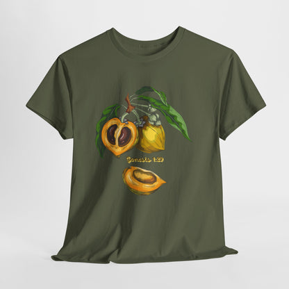 Apricot Illustration T-Shirt — Botanical Fruit Graphic Tee Genesis 1:29