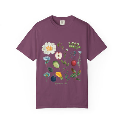 Floral Fruits Botanical Tee — Jeremiah 1:9 Scripture Garden T-Shirt