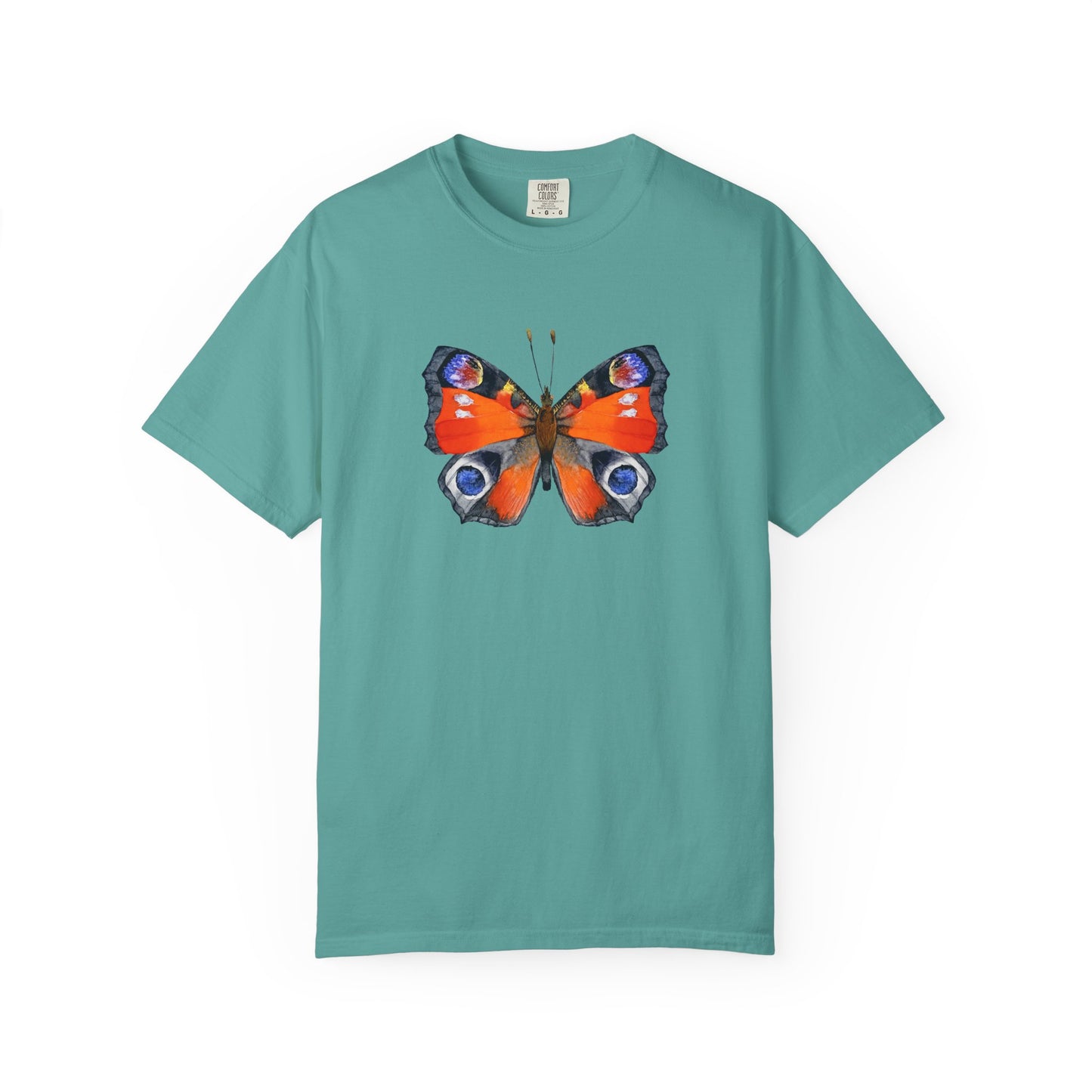 Butterfly Graphic T-Shirt — Vibrant Peacock Butterfly Print on Natural Tee