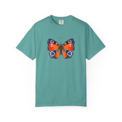 Butterfly Graphic T-Shirt — Vibrant Peacock Butterfly Print on Natural Tee