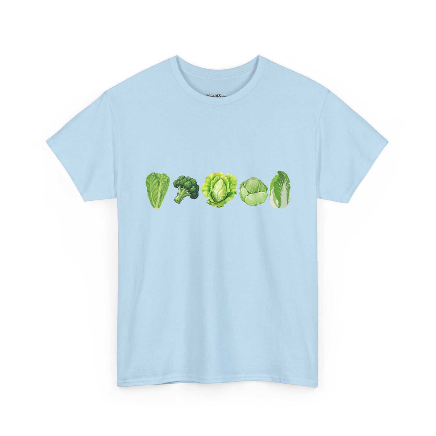 Vegetable Row T-Shirt — Green Veggies Lettuce Broccoli Cabbage Graphic Tee