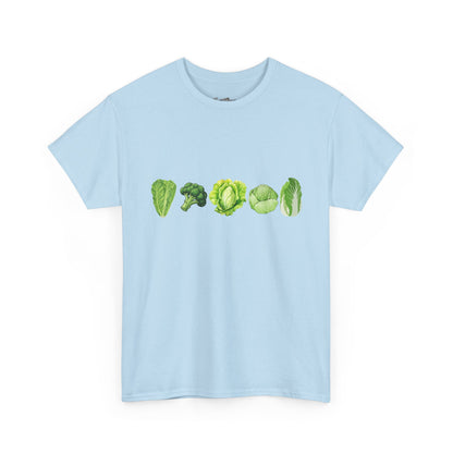 Vegetable Row T-Shirt — Green Veggies Lettuce Broccoli Cabbage Graphic Tee