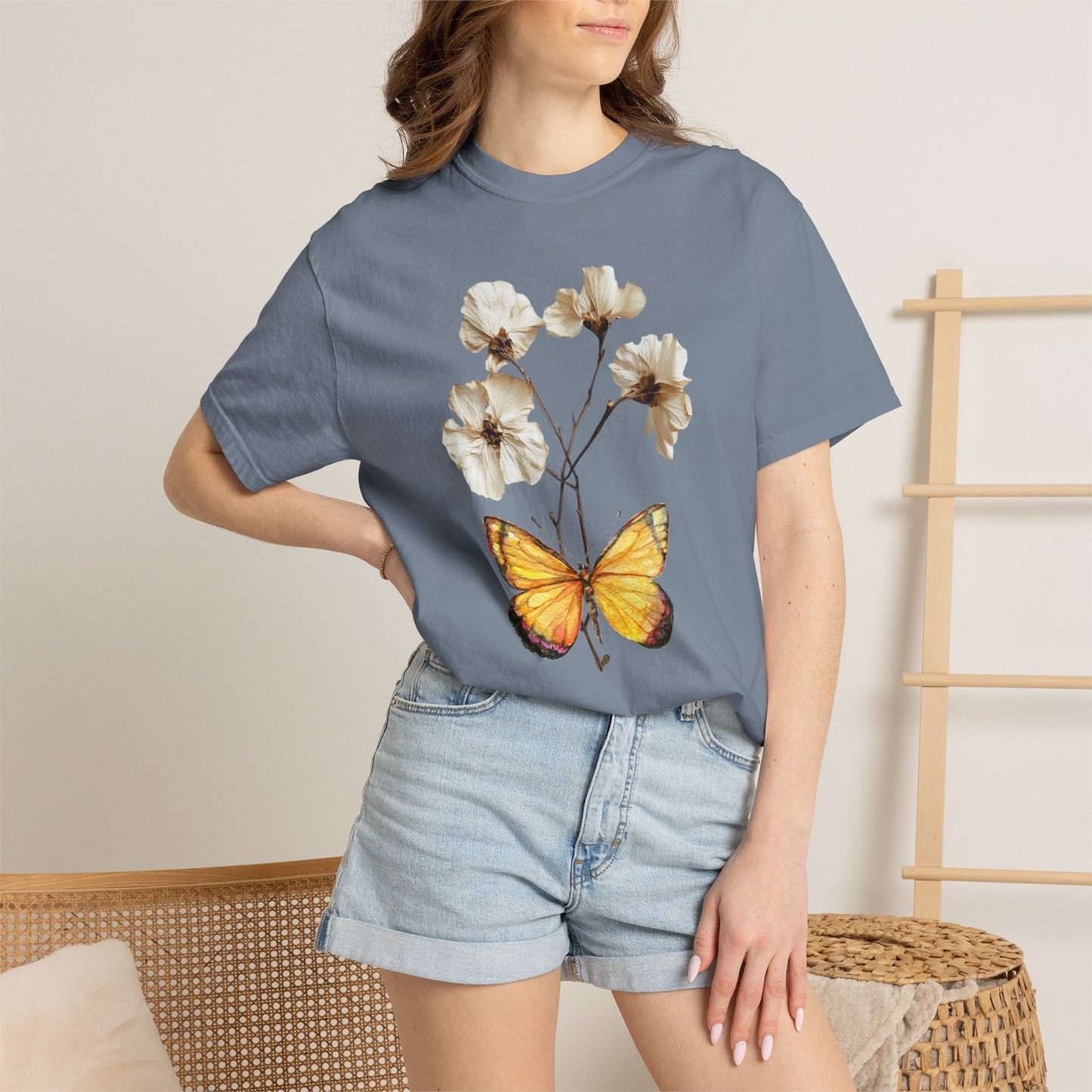 Butterfly & Dried Flowers Graphic T-Shirt — Vintage Botanical Tee