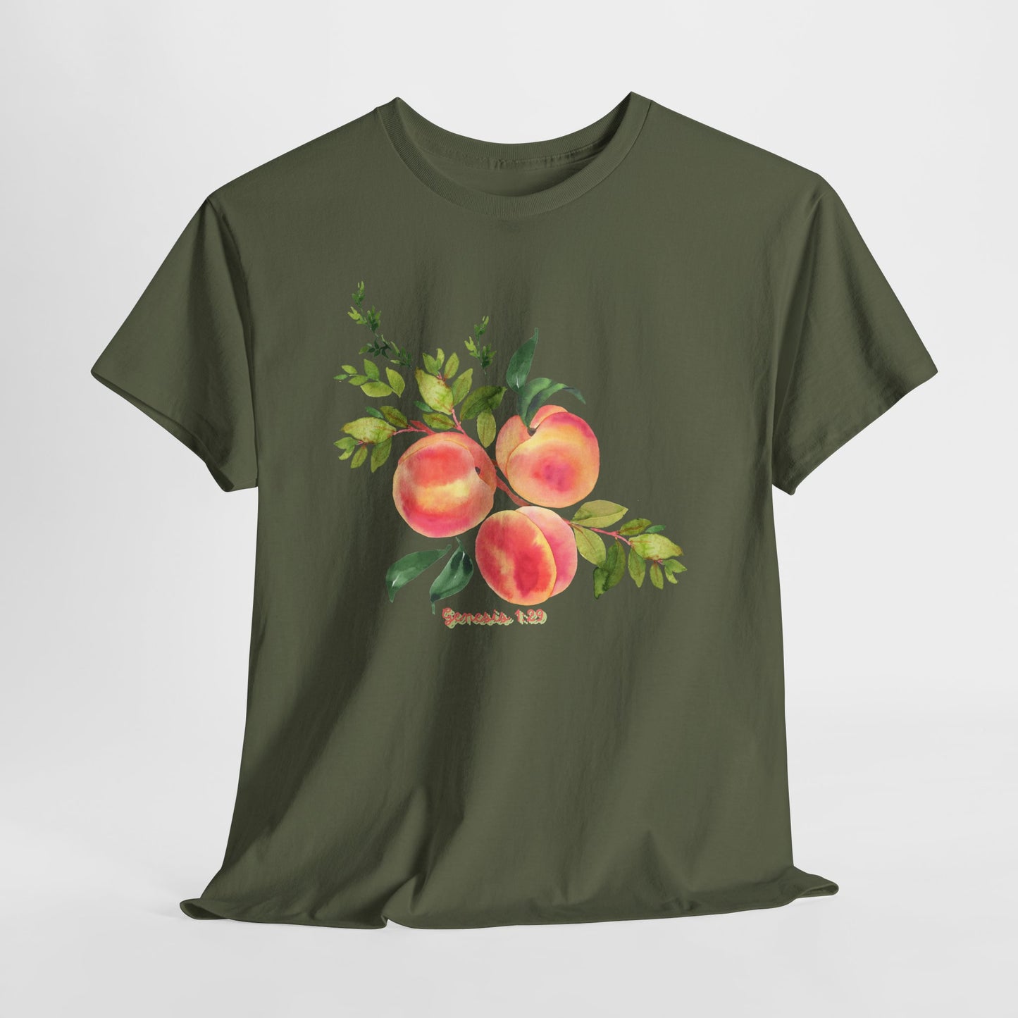 Peach Botanical Tee — Watercolor Fruit Graphic T‑Shirt