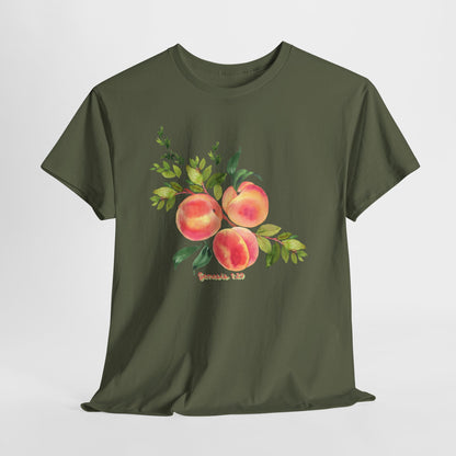 Peach Botanical Tee — Watercolor Fruit Graphic T‑Shirt