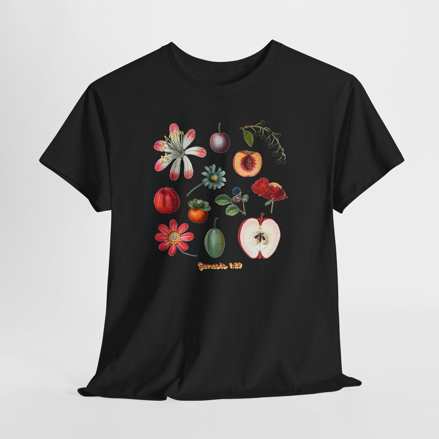 Botanical Fruit Garden T‑Shirt — Floral & Fruit Illustration Tee (Genesis 1:29)