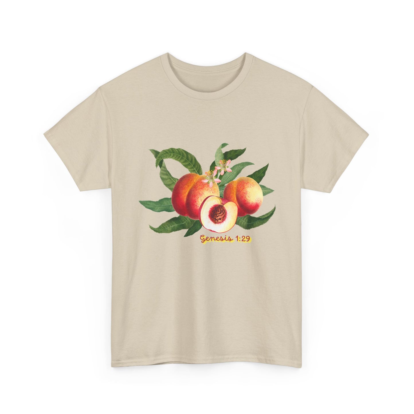 Peach Botanical Tee — Vintage Fruit Illustration T-Shirt ("Genesis 1:29")