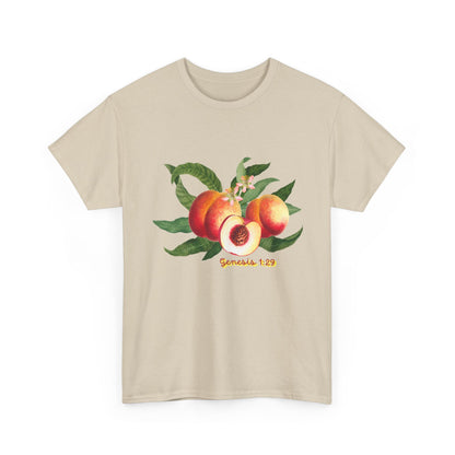 Peach Botanical Tee — Vintage Fruit Illustration T-Shirt ("Genesis 1:29")