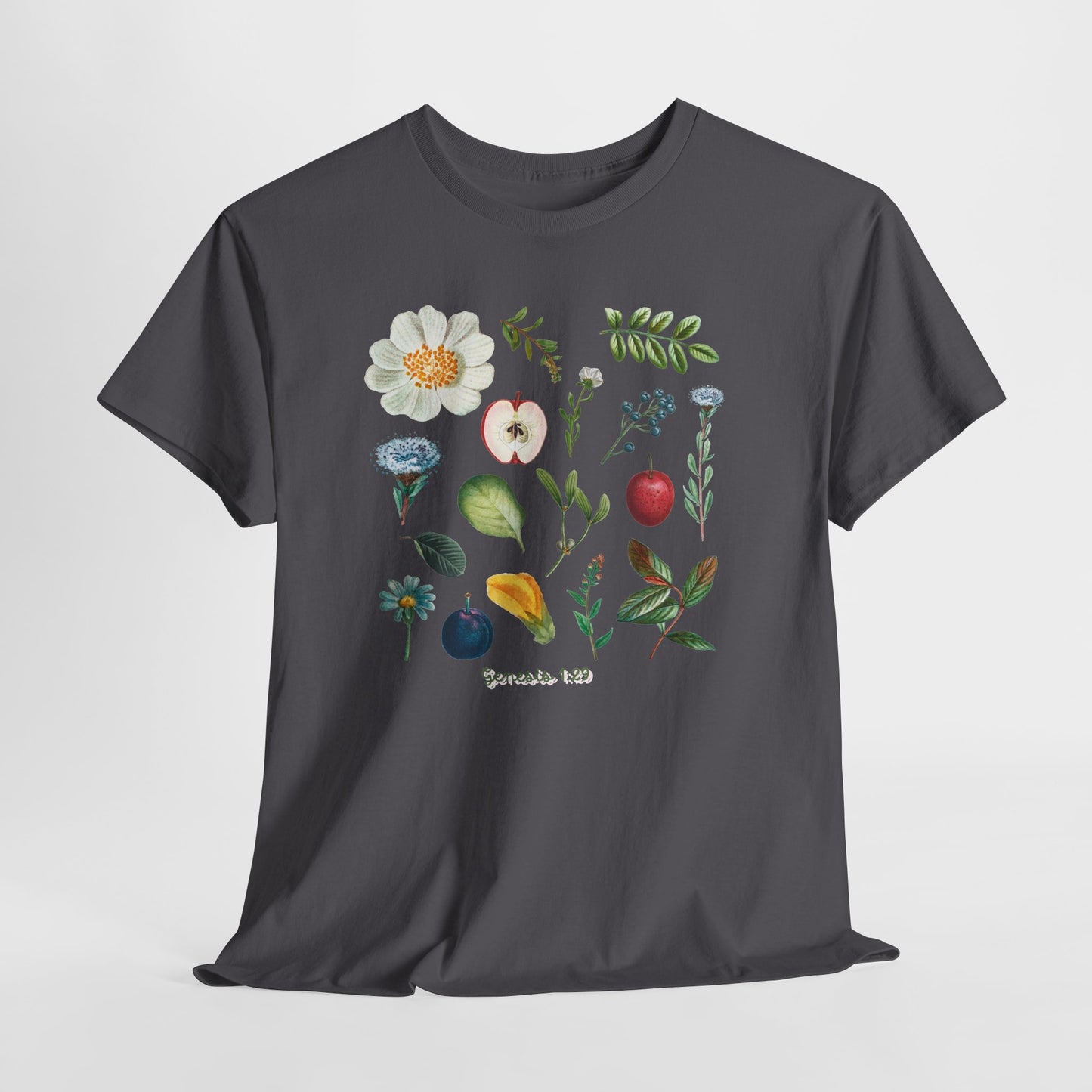 Botanical Fruit & Flower Tee — Watercolor Garden Illustration T-Shirt Genesis 1:29