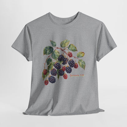 T-Shirt — Vintage Blackberry Branch Illustration Tee (Genesis 1:29)
