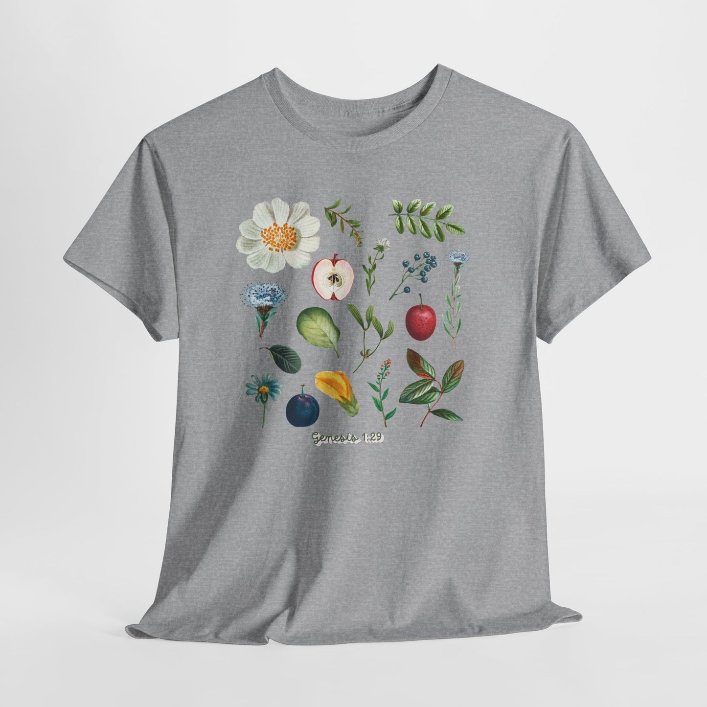 Botanical Fruit & Flower Tee — Watercolor Garden Illustration T-Shirt Genesis 1:29