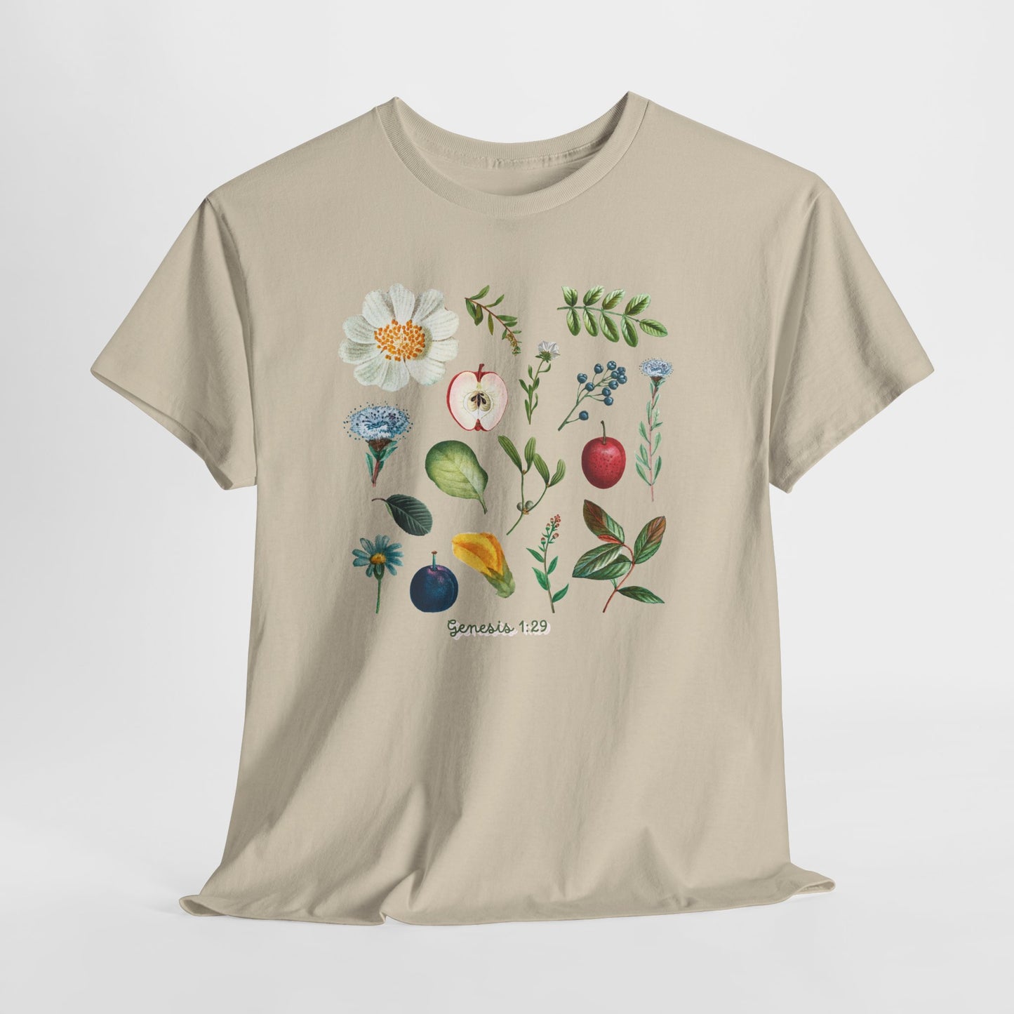 Botanical Fruit & Flower Tee — Watercolor Garden Illustration T-Shirt Genesis 1:29