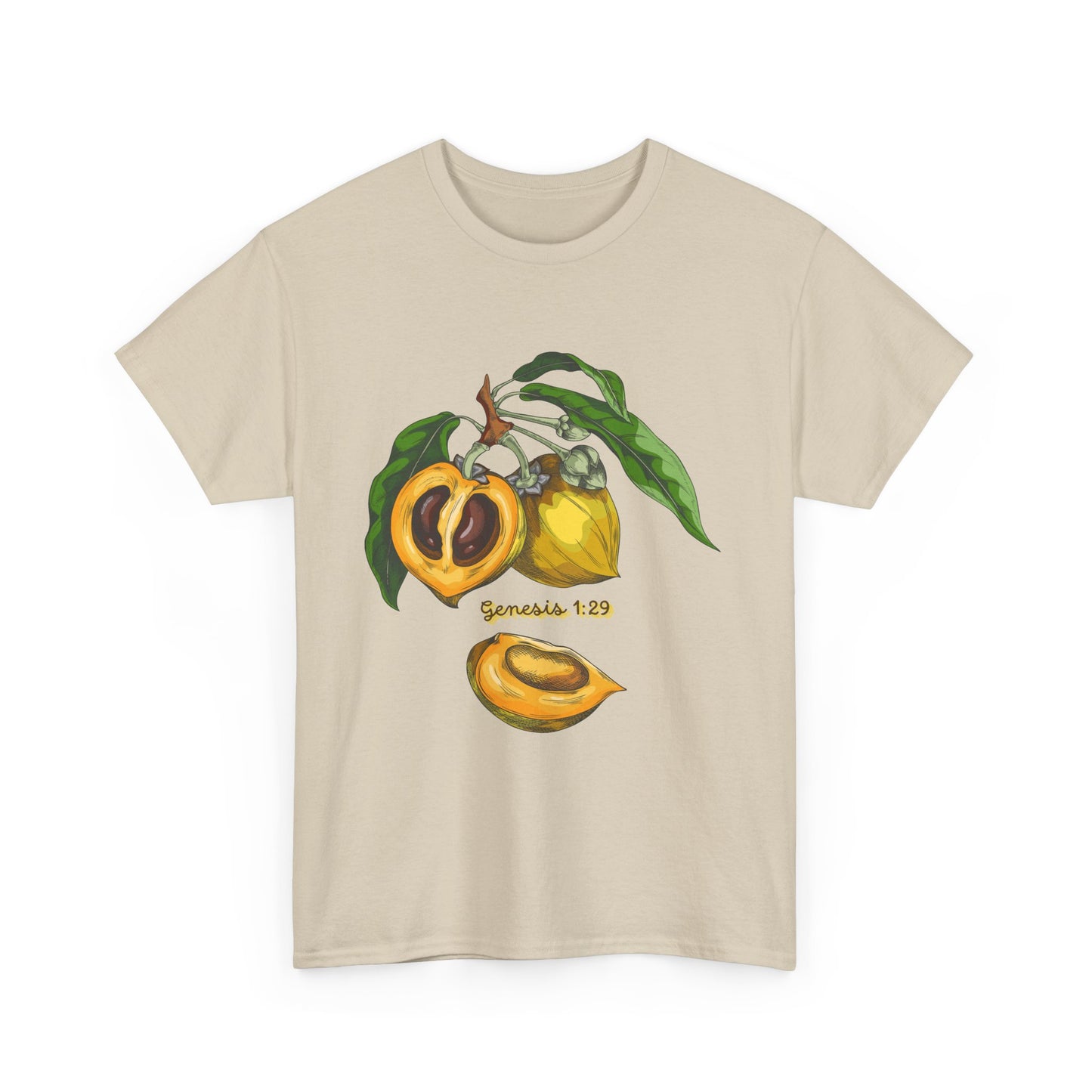 Apricot Illustration T-Shirt — Botanical Fruit Graphic Tee Genesis 1:29