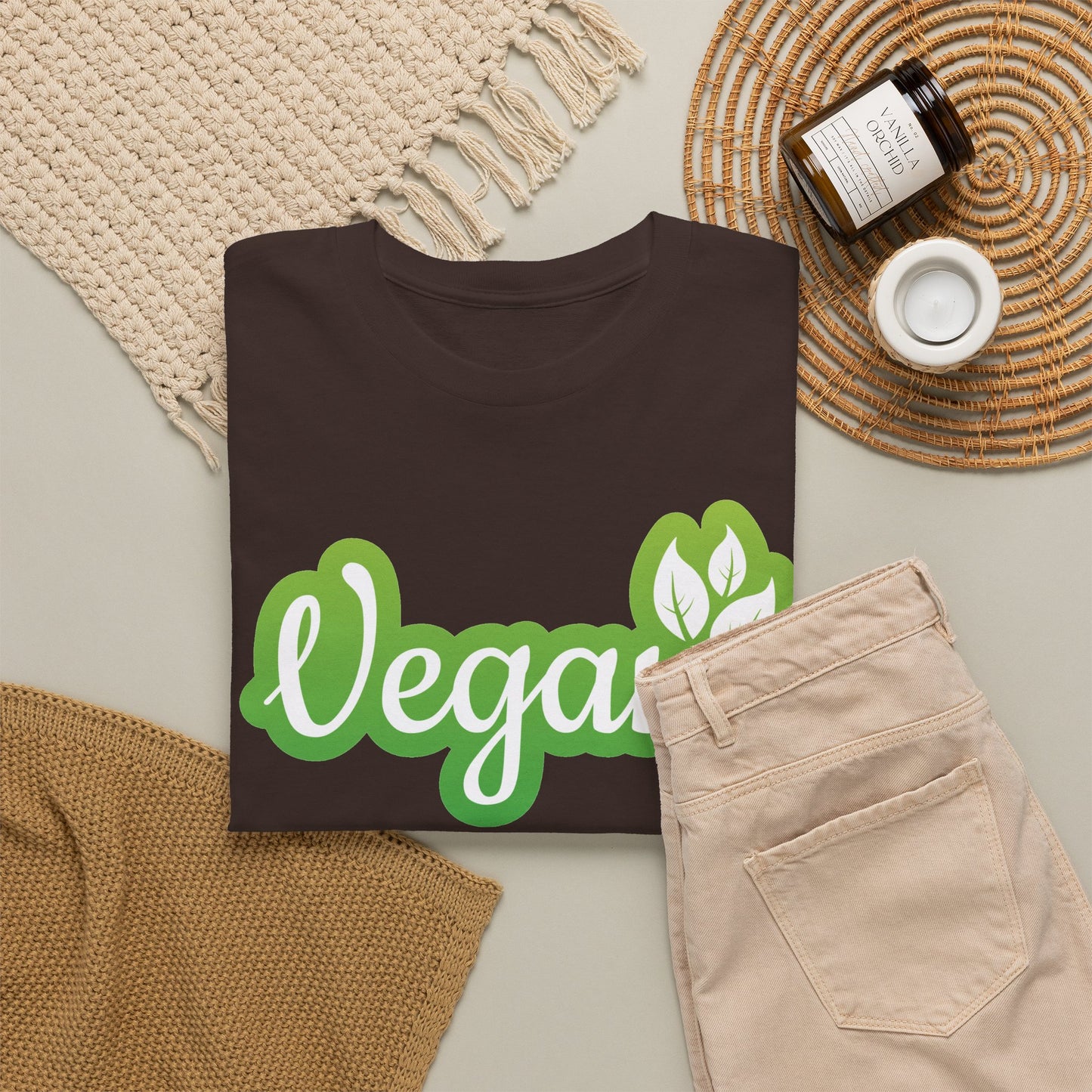 Vegan Script Tee — Green Leaf Eco-Friendly T-Shirt