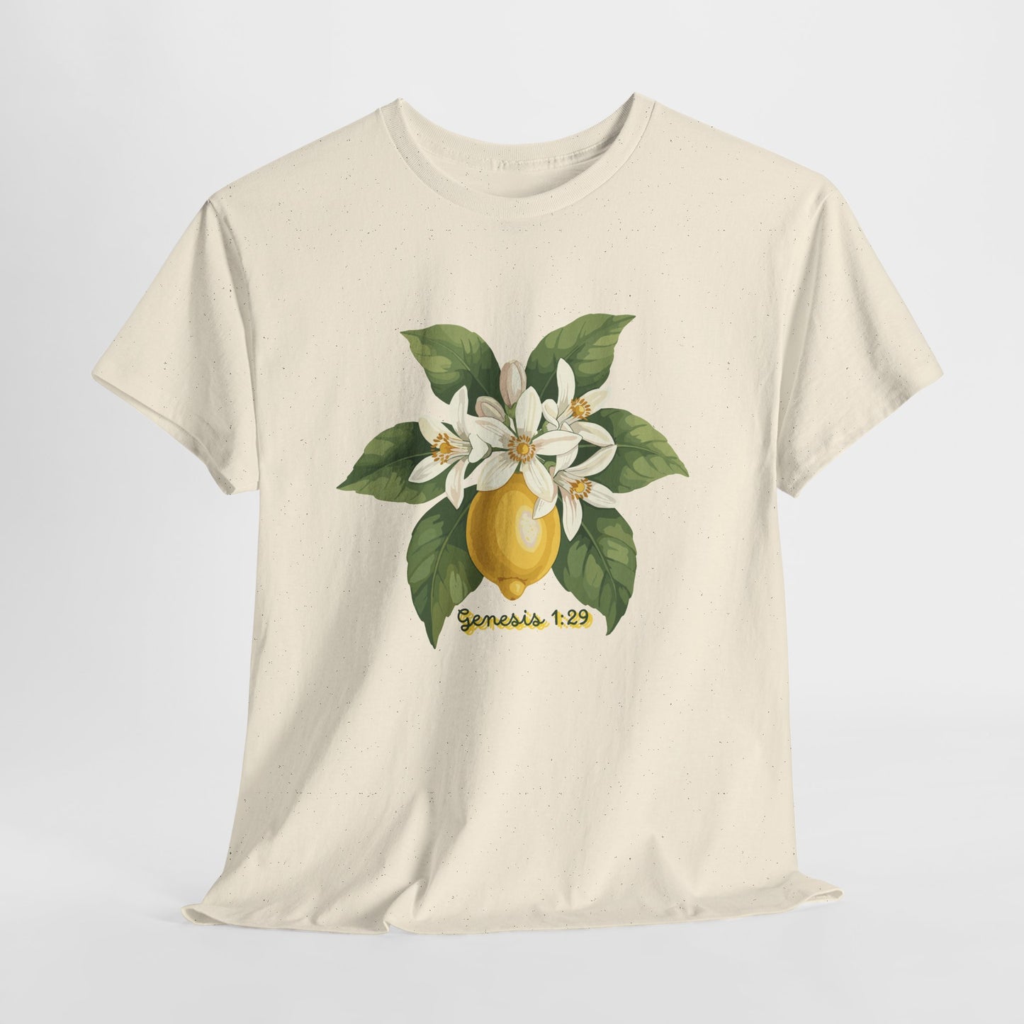 T-Shirt — Lemon Blossom Graphic Tee with 'Genesis 1:29' Scripture