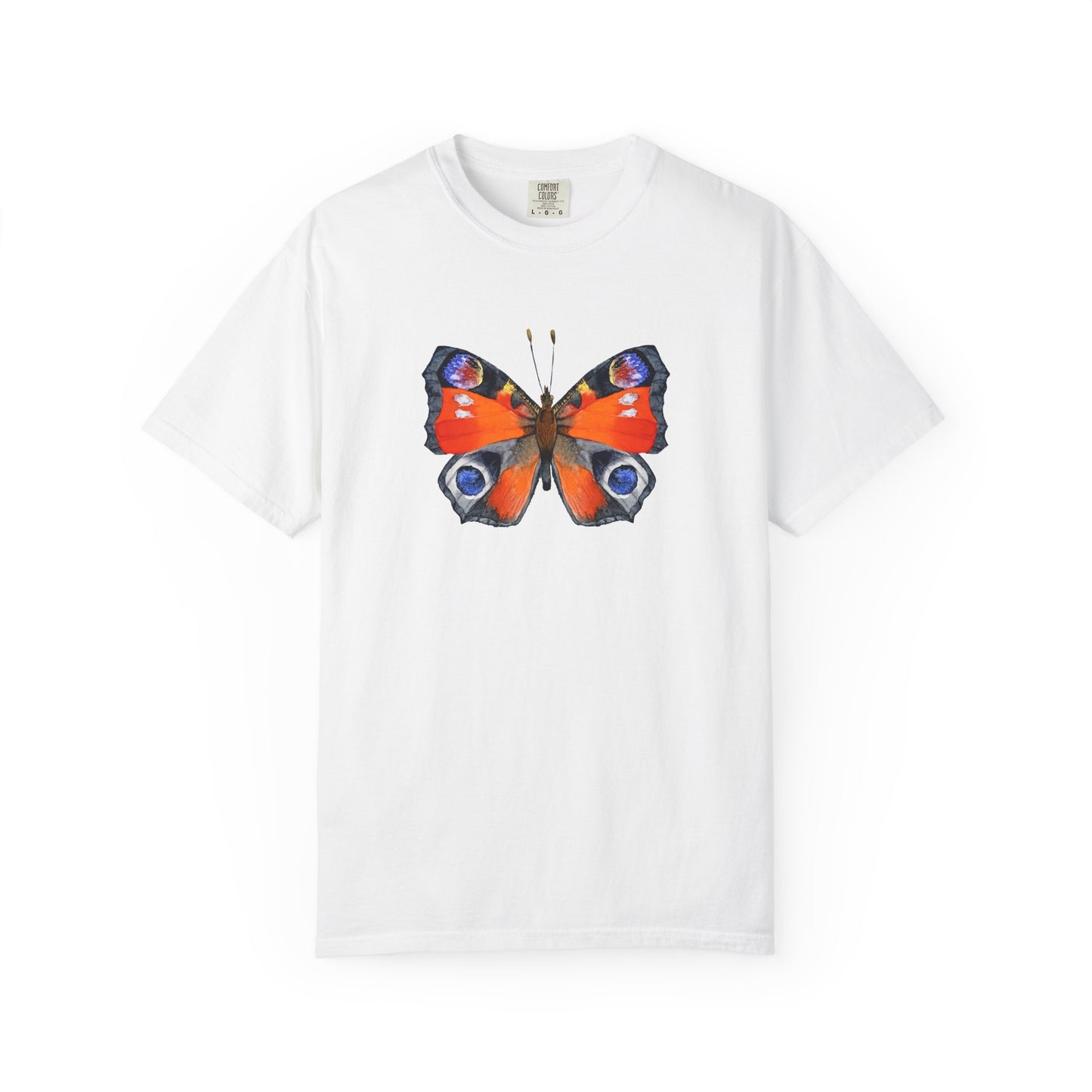 Butterfly Graphic T-Shirt — Vibrant Peacock Butterfly Print on Natural Tee
