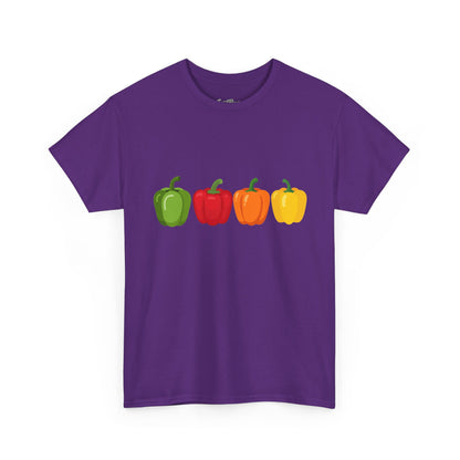 Bell Pepper Graphic Tee — Colorful Green Red Orange Yellow Peppers Shirt