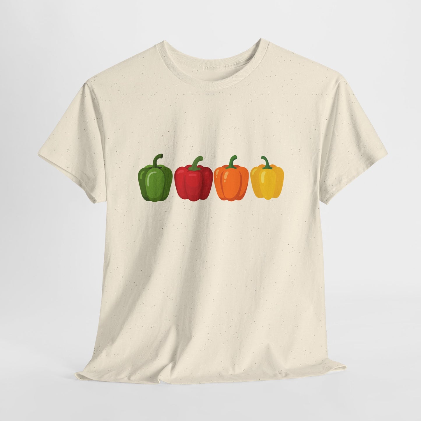 Bell Pepper Graphic Tee — Colorful Green Red Orange Yellow Peppers Shirt