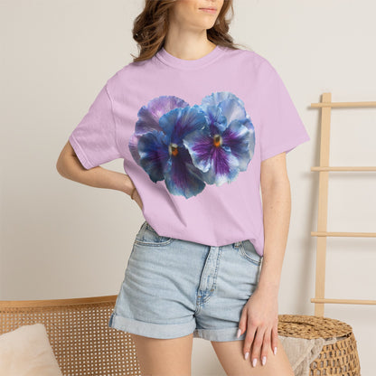 Pansy Watercolor T-Shirt — Purple Blue Floral Graphic Tee