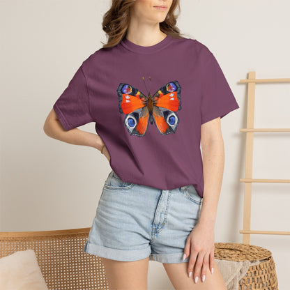 Butterfly Graphic T-Shirt — Vibrant Peacock Butterfly Print on Natural Tee