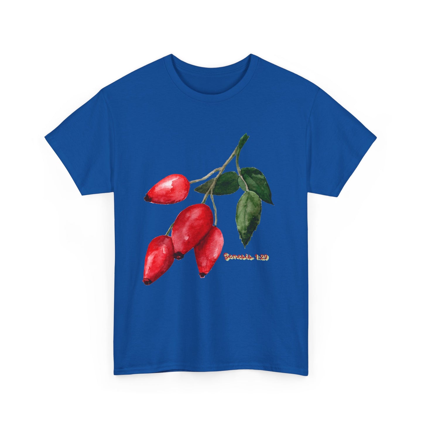 Rosehip Botanical Tee — Illustrated Rose Hips with Jeremiah 1:9 Scripture Accent