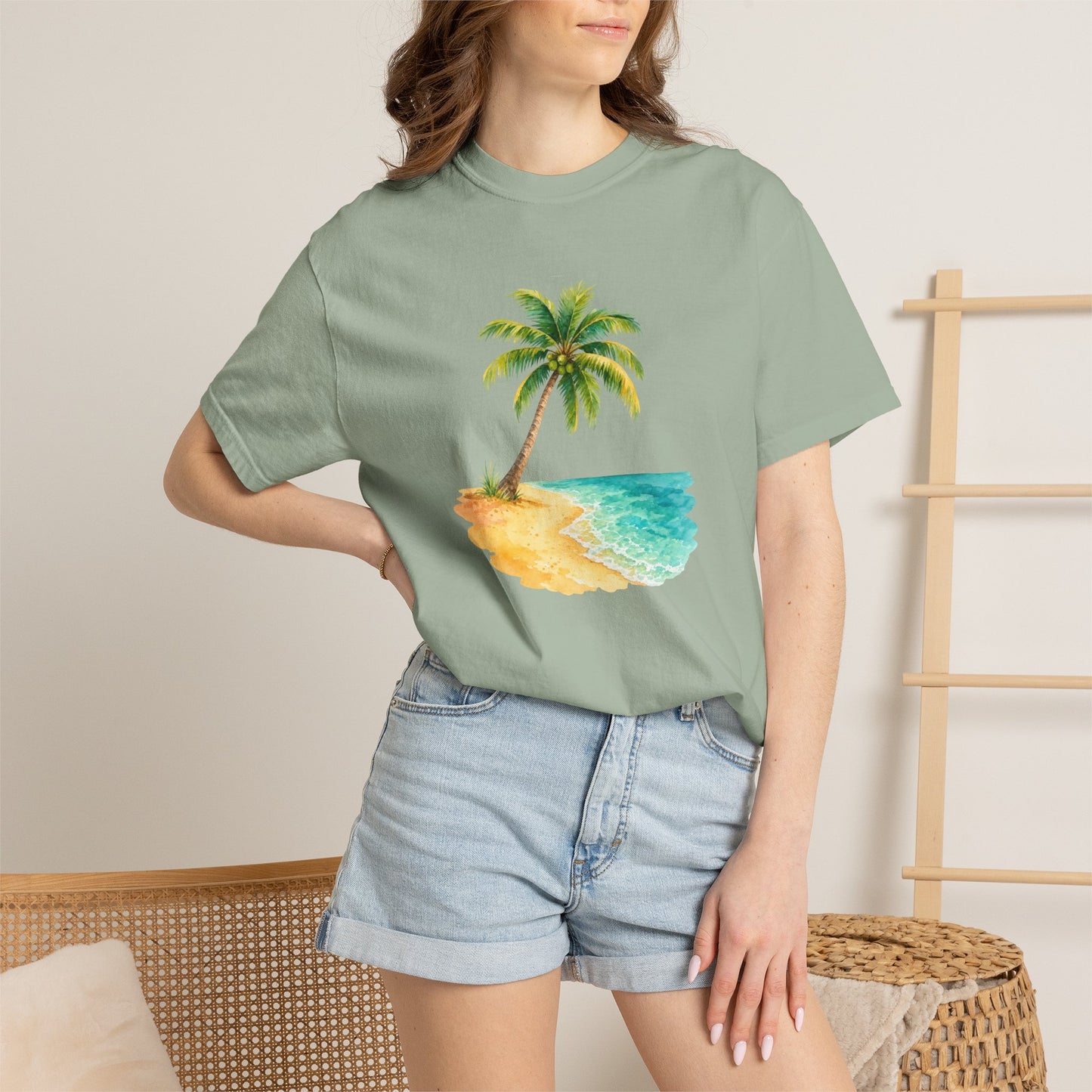 Tropical Palm Beach T-Shirt — Watercolor Island Graphic Tee