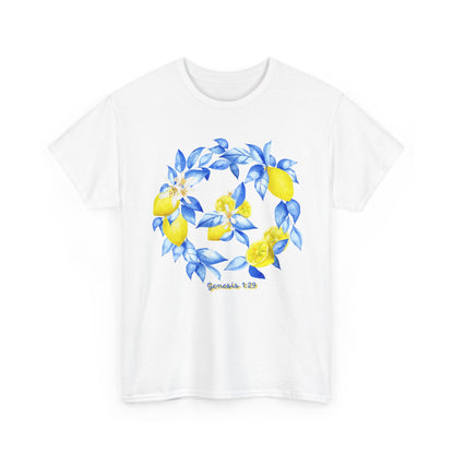 Lemon Wreath Graphic Tee — Genesis 1:29 Floral Scripture T-Shirt