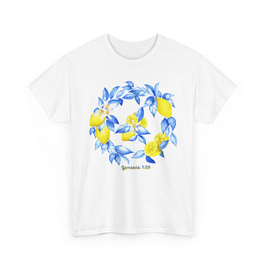 Lemon Wreath Graphic Tee — Genesis 1:29 Floral Scripture T-Shirt
