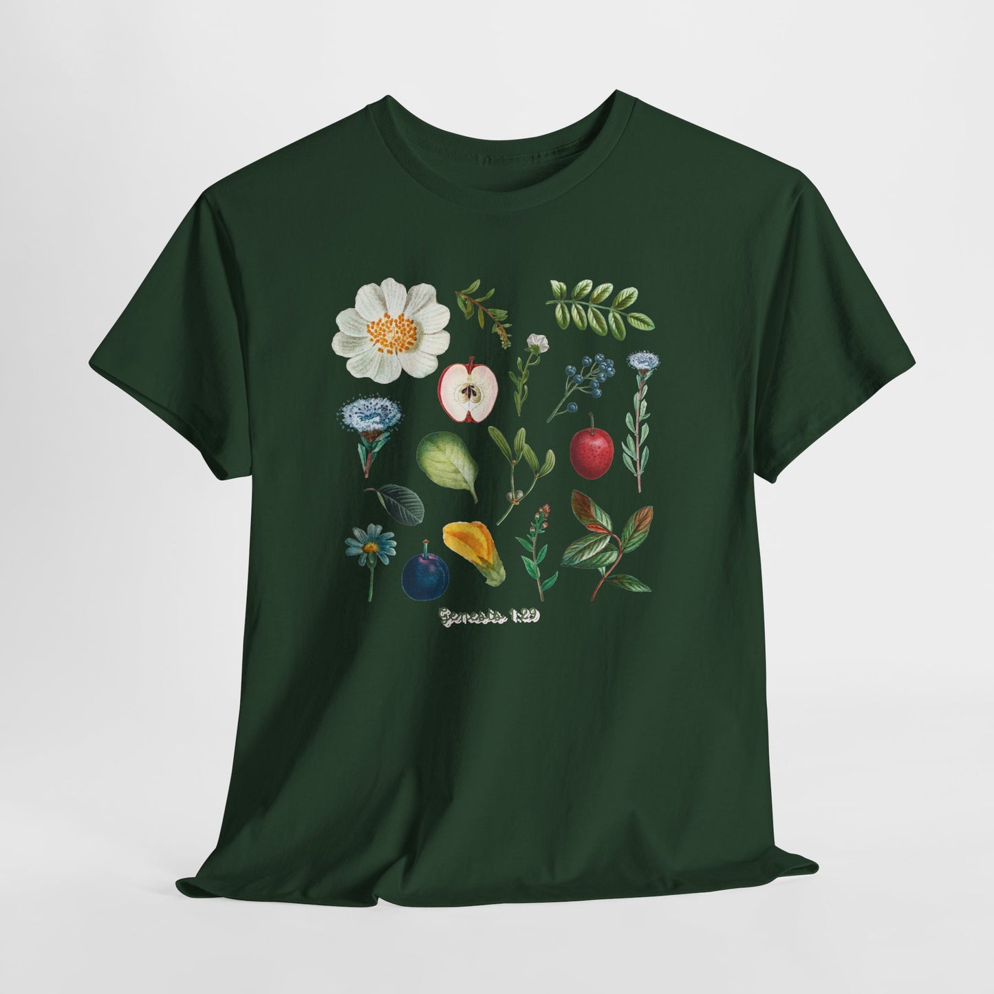 Botanical Fruit & Flower Tee — Watercolor Garden Illustration T-Shirt Genesis 1:29