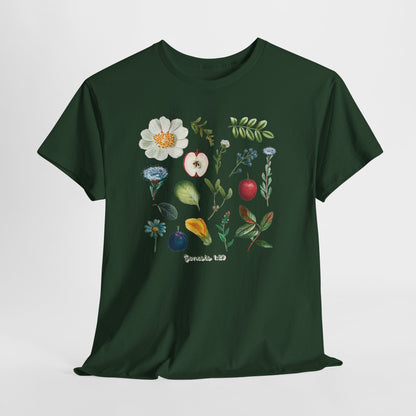 Botanical Fruit & Flower Tee — Watercolor Garden Illustration T-Shirt Genesis 1:29
