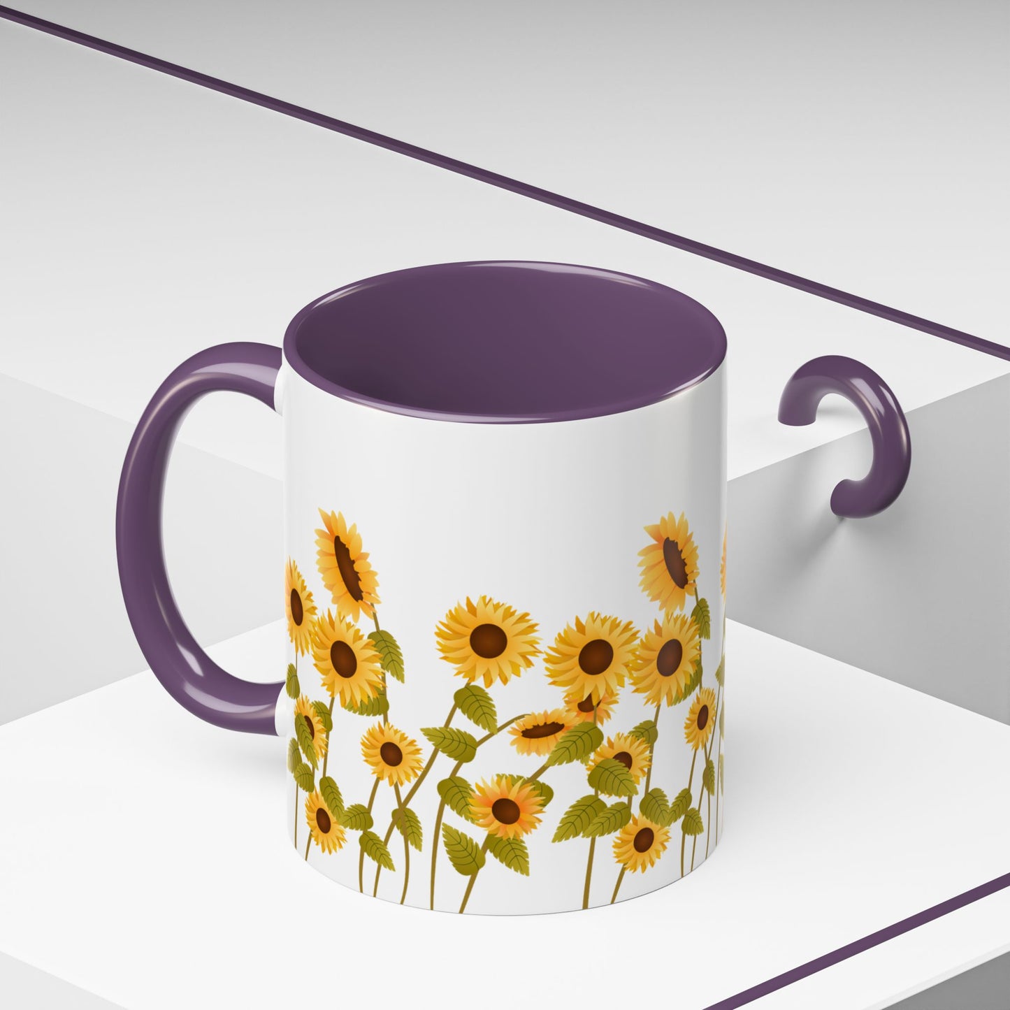 Sunflower Field Accent Tea Mug – Bright Floral 11/15oz Ceramic