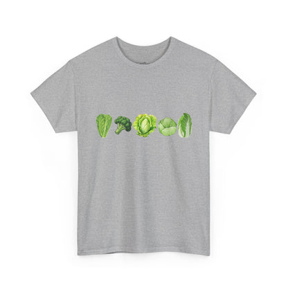 Vegetable Row T-Shirt — Green Veggies Lettuce Broccoli Cabbage Graphic Tee